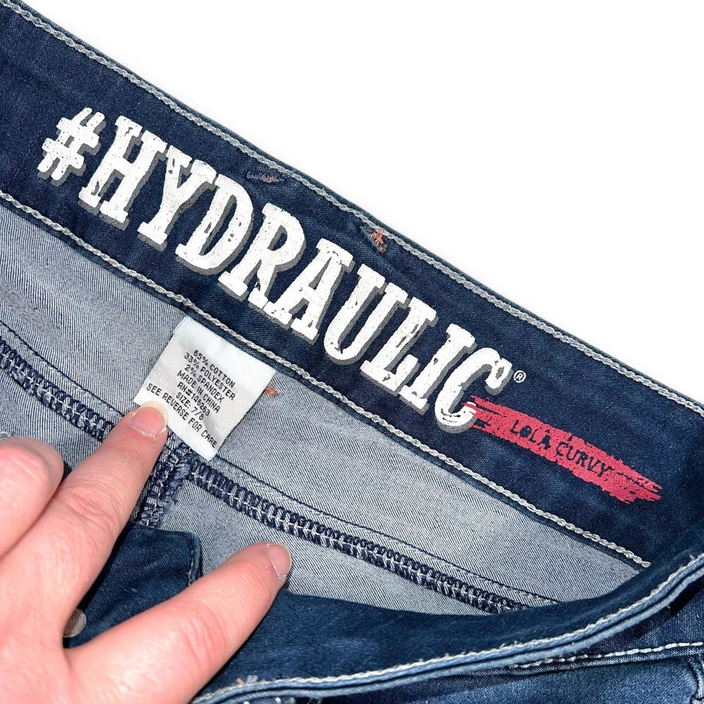 Hydraulic Womens Lola Curvy Denim Blue Jean Shorts Dark Wash Studded Pockets 7 8 - Picture 8 of 10